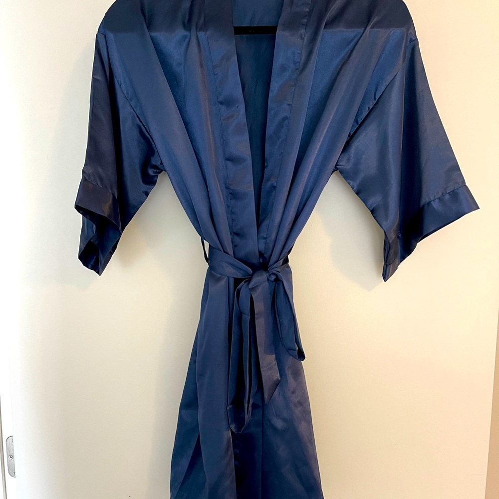 Navy silk robe